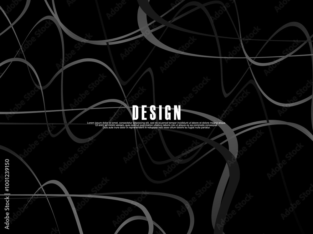 Fototapete black background with gray gradient ribbon pattern. black background with modern graffiti pattern.