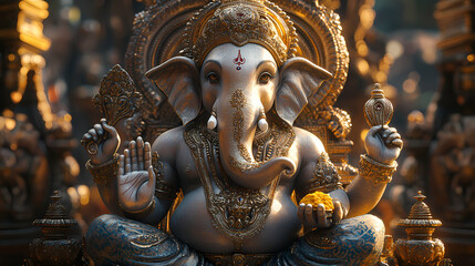 Fototapeta premium A detailed 3D model of Lord Ganesha seated on a beautiful