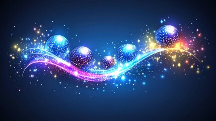 Obraz premium Glittering New Year Banner with Jeweled Christmas Balls and Fairy Lights on Gradient Background