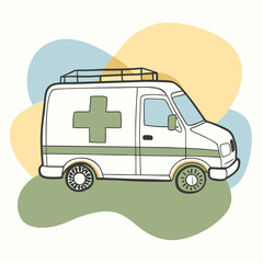 Naklejka premium Ambulance Van Illustration in Minimalist Style with Pastel Background