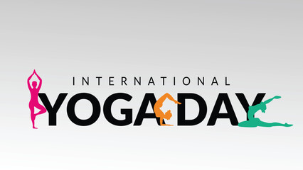 Yoga Day June 21st. People practicing yoga background. Vector illustration.