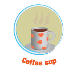 Coffee white color cup with shape hearts on its surface. Icon vector illustration isolated on white.