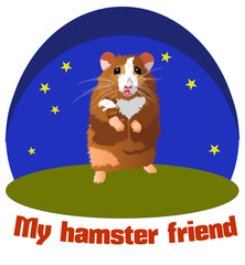 Hamster icon with inscription My hamster friend. Vector illustration isolated on white.