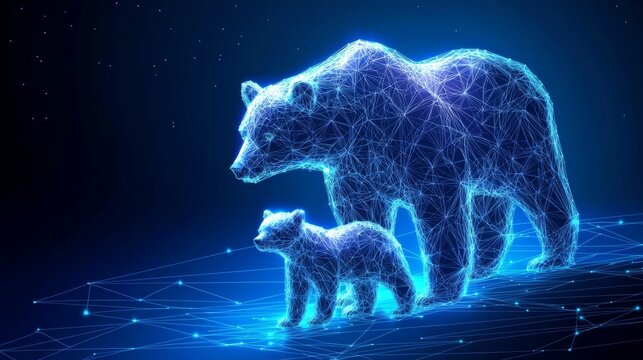 Sculpture of Ursa Major and Ursa Minor in low-poly. The Milky Way in a starry sky with the Great Bear and Little Bear (stock photo)
