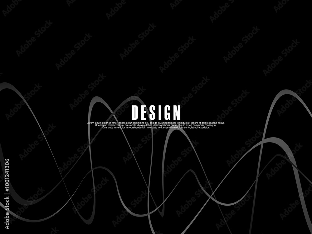 Fototapete black background with gray gradient ribbon pattern. black background with modern graffiti pattern.