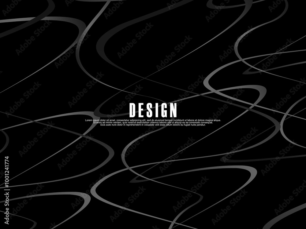Fototapete black background with gray gradient ribbon pattern. black background with modern graffiti pattern.
