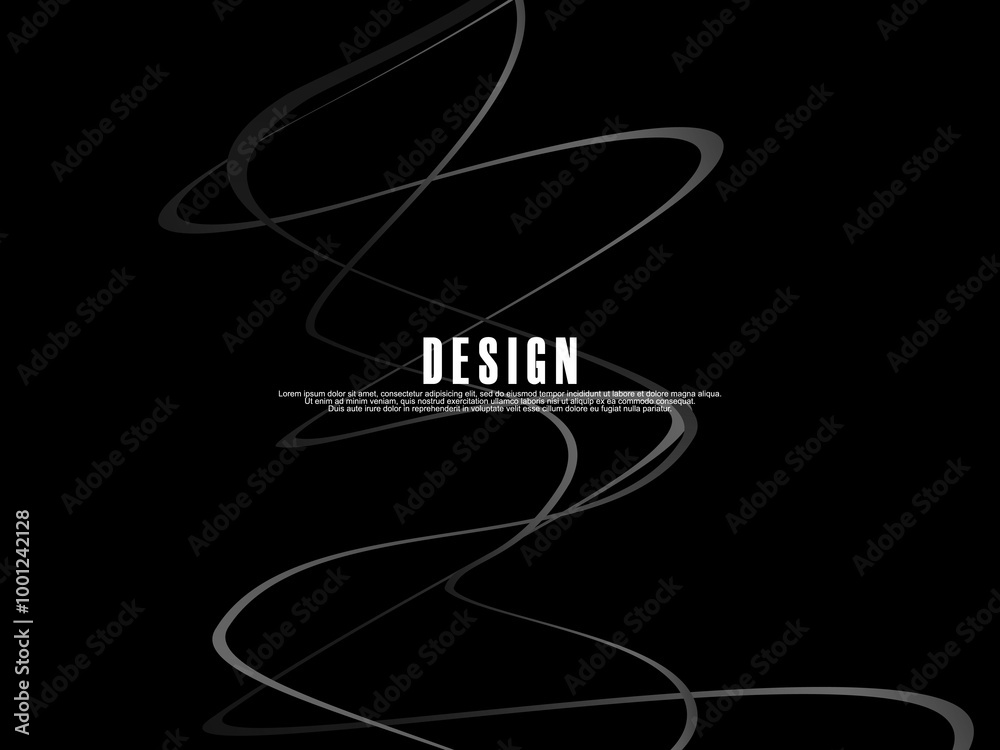 Fototapete black background with gray gradient ribbon pattern. black background with modern graffiti pattern.