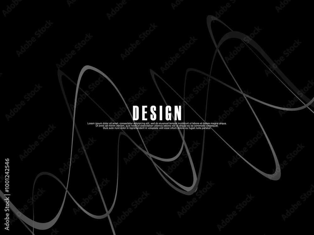Fototapete black background with gray gradient ribbon pattern. black background with modern graffiti pattern.