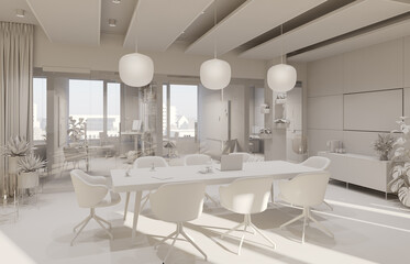 Office Conference room interior. 3D rendering. Clay rendering.