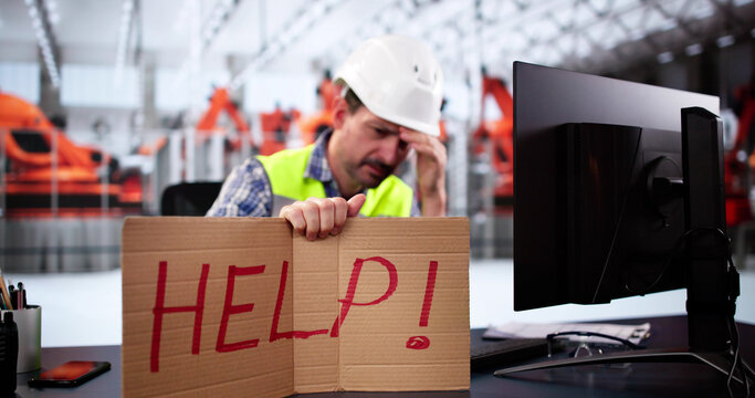 Frustrated Man At Automobile Production Line