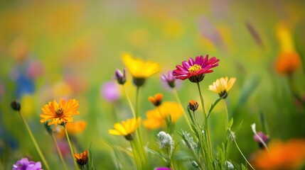 Fototapeta premium Vibrant Wildflowers Blooming in a Colorful Spring Meadow