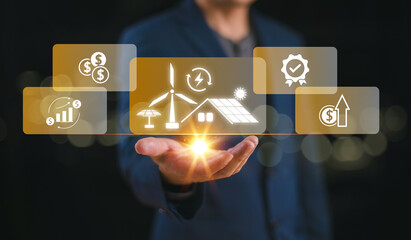 Energy finance market investment concept. Green economy business growth startup. Increase sustainable power credit, electric solar system enterprise. Eco industry technology. ESG wealth tax fund