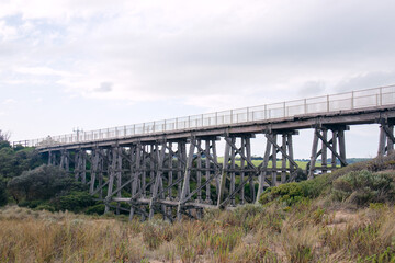 high bridge on wooden beams