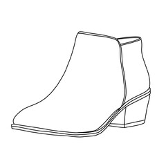 Women's Ankle Boot Shoes Line art, Technical sketch hand drawing outline vector doodle illustration 3D isometric view isolated on white background