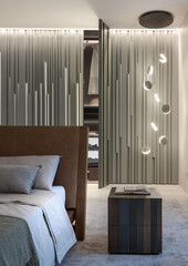 Modern luxury bedroom interior in minimal scandinavian style