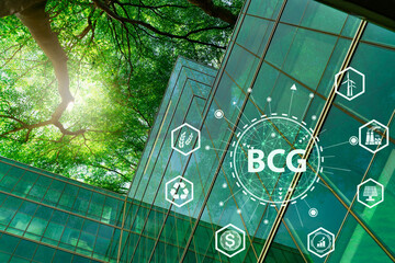 Bio-Circular Green economy concept for sustainable development. Corporate responsibility. Renewable energy and green building strategy. Zero emissions and environmental conservation for cleaner future
