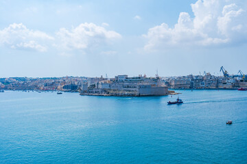 Fototapeta premium View of the Three Cities of Malta across the Grand Harbour in Valletta, Malta