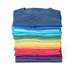 Stack of colorful t-shirt, isolated on a transparent background png.