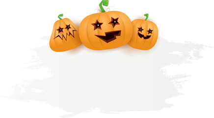 Halloween web white grunge cartoon Banner or poster with Halloween scary pumpkins isolated on transparent background . Funky kids Halloween png banner with space for greeting text or sale