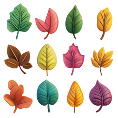 Obraz premium 3D leaves, each isolated on a white background