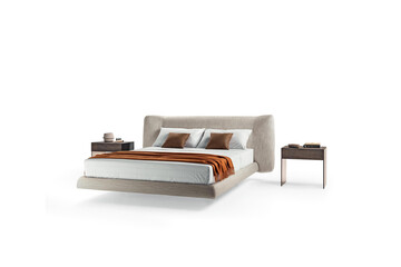 Classic double bed with big headboard isolated on white