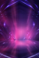 Fototapeta premium Dark abstract background. Empty neon stage with rays.