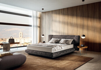 Modern luxury bedroom interior in minimal scandinavian style