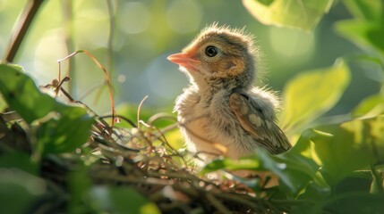 A baby bird taking its first steps outside of the nest, symbolizing the journey of a beginner