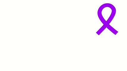 Purple Ribbon day, March 26. Animation of purple ribbon on white background. 3D animation.