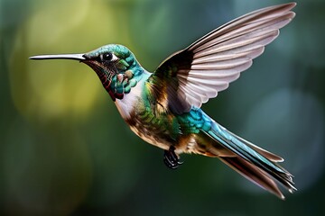 Fototapeta premium a hummingbird caught mid flight its wings forming a perfect fig