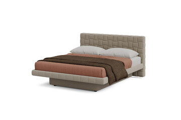 Classic double bed with big headboard isolated on white