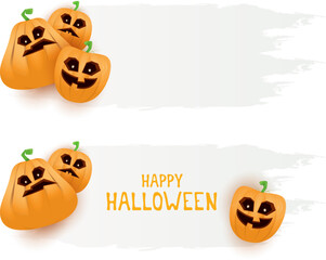 Naklejka premium Halloween web white grunge cartoon Banner or poster with Halloween scary pumpkins isolated on transparent background . Funky kids Halloween png banner with space for greeting text or sale