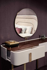 Modern luxury bedroom interior in minimal scandinavian style, 3d render