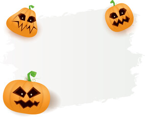 Halloween web white grunge cartoon Banner or poster with Halloween scary pumpkins isolated on transparent background . Funky kids Halloween png banner with space for greeting text or sale