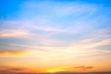 Beautiful , luxury soft gradient orange gold clouds and sunlight on the blue sky perfect for the background, take in everning,Twilight, Large size, high definition landscape photo