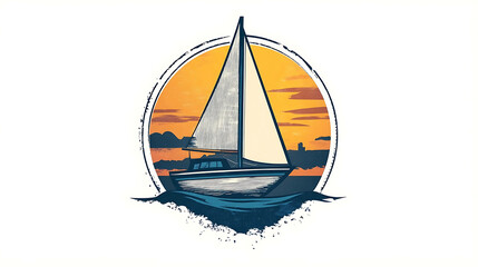 Fototapeta premium Vintage illustration of a sailboat at sunset.