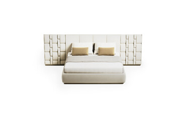 Classic double bed with big headboard isolated on white