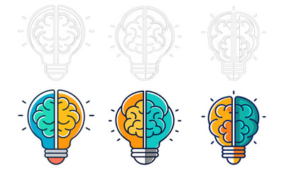 vector , colorful , Idea concept, human brain in light bulb
