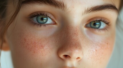 Close-up of a young person's face with visible acne, transitioning over 30 days as the skin clears due to a diet change, with progress bars marking each stage