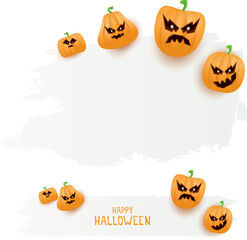 Halloween web white grunge cartoon Banner or poster with Halloween scary pumpkins isolated on transparent background . Funky kids Halloween png banner with space for greeting text or sale
