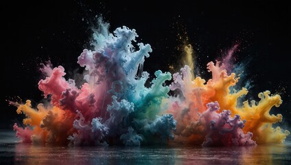 Colorful paint explosion against dark background with dynamic visual effect