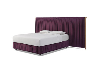 Classic double bed with big headboard isolated on white