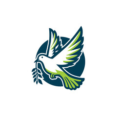 Flying Dove Pigeon With branch On Mouth Logo Design