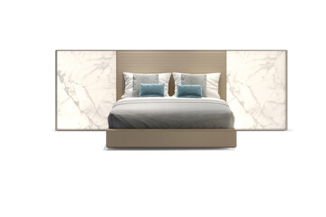 Classic double bed with big headboard isolated on white