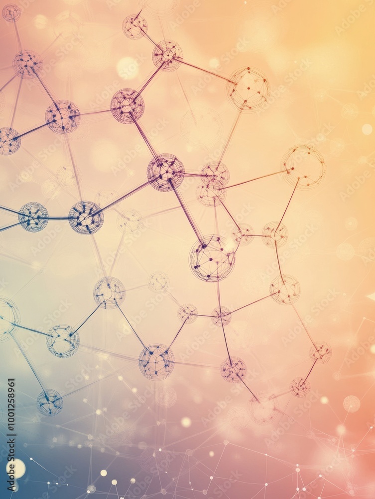 Leinwandbilder Abstract representation of molecular structures intertwined with soft colors and atmospheric background highlighting scientific themes. Generative AI