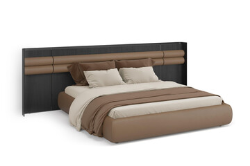 Classic double bed with big headboard isolated on white