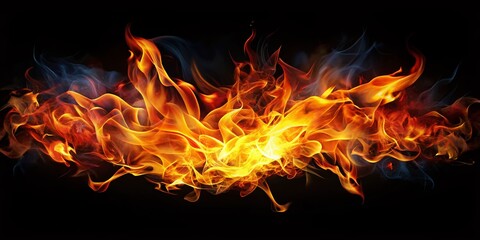 Vibrant, abstract flames engulf a mysterious, dark background, creating a mesmerizing, high-contrast design perfect for