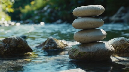 Zen Stones by the River
