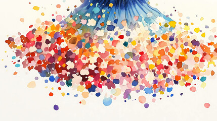 Fototapeta premium A watercolor painting of a colorful dress with a blue top and a colorful bottom with splashes of paint.
