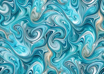 Vibrant, abstract, marble-like swirls of turquoise, blue, and silver hues create a mesmerizing, high-resolution,